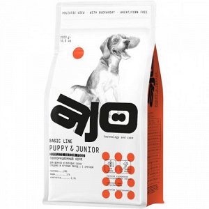AJO для щенков Puppy&Junior Med&Large для средних крупных пород Индейка Курица Свинина Гречка 2кг