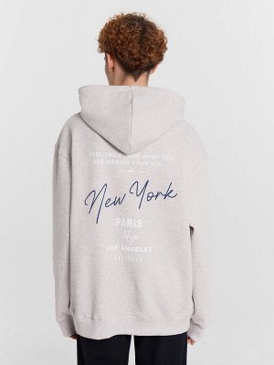 Худи мужское серое с надписью "New York"