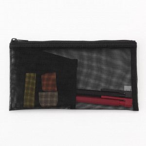 MUJI Nylon Mesh Pen Case with Pocket – пенал из нейлоновой сетки с внутренним карманом (чёрный)