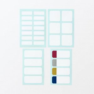 MUJI Fabric-Safe Label Stickers (No Ironing, White, Small) – наклейки для ткани, белые, без утюга, 14 шт × 2 листа