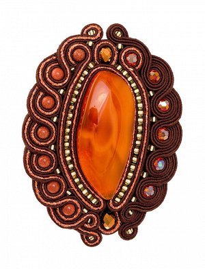Крупная оригинальная брошь «Индия», украшенная авантюрином, кристаллами и натуральным янтарём, 907901145