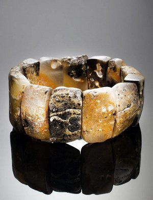 Яркий и необычный браслет из натурального янтаря с природной текстурой «Помпеи», 904908409