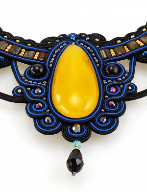 Роскошное плетёное колье «Индия» с натуральным медовым янтарём, 906101176