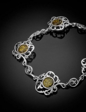 Изящный браслет с натуральным янтарём зелёного цвета «Кордова»