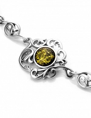 Изящный браслет с натуральным янтарём зелёного цвета «Кордова»