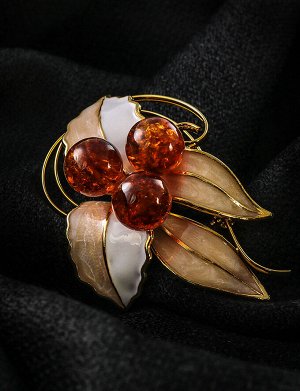 amberholl Элегантная брошь, покрытая эмалью и украшенная натуральным янтарём Beoluna
