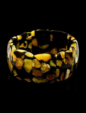 Стильный и оригинальный браслет с натуральным янтарём «Далматин чёрный», 705102207