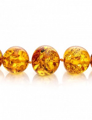 Бусы из натурального янтаря золотистого цвета «Мятый шар», 800210249
