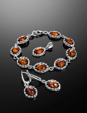 Изысканный браслет «Флоренция» с натуральным коньячным янтарём