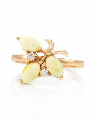 Очаровательное кольцо «Олеандр» из золота с янтарём и цирконами, 706203027