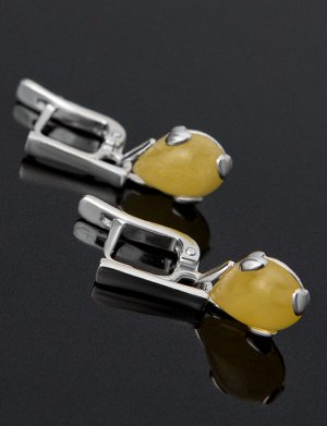 Небольшие серебряные серьги с натуральным медовым янтарём «Огонёк», 706509016