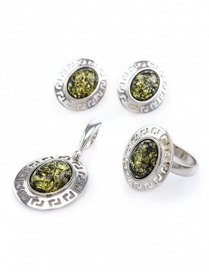 Серьги из серебра, украшенные вставками из натурального янтаря зелёного цвета «Эллада», 606508151