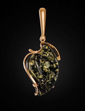 Изысканная золотая подвеска с натуральным зелёным янтарём «Риальто», 807211294