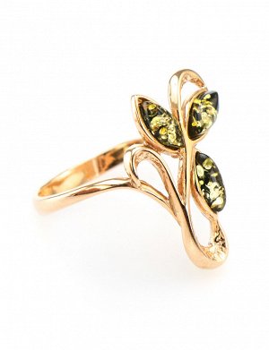 Роскошное золотое кольцо с натуральным балтийским зелёным янтарём «Райская птица», 606206464