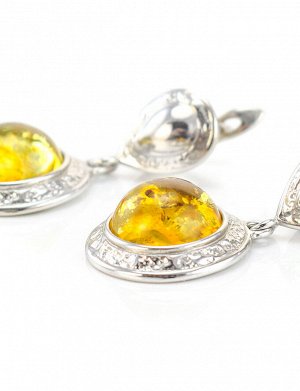 Роскошные серебряные серьги со вставками натурального янтаря лимонного цвета «Ампир», 5065211250