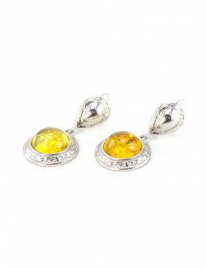 Роскошные серебряные серьги со вставками натурального янтаря лимонного цвета «Ампир», 5065211250