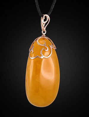 Удлинённый кулон из натурального янтаря медового цвета и золота «Версаль», 707212200