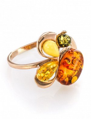 Яркое нарядное кольцо из золота с натуральным балтийским янтарём «Симфония», 606212097