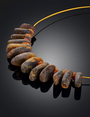 Необычное лёгкое колье «Сафари» из натурального цельного янтаря на струне, 906102374