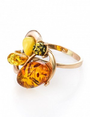 Яркое нарядное кольцо из золота с натуральным балтийским янтарём «Симфония», 606212097