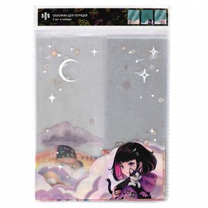 Обложки для тетрадей с рисунком арт.69101/ 200 АНИМЕ С КОТИКАМИ (3 шт. в наборе, 350х216 мм, цвет: розовый, ПВХ плотностью 120 мкм, индивидуальная упаковка: ПЭТ-пакет)