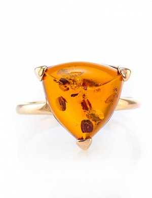 Стильное кольцо из золота и натурального янтаря «Треугольник», 806206152
