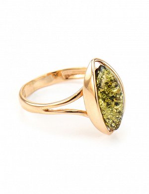 Изящное золотое кольцо 585 пробы «София» со вставкой искрящегося зеленого янтаря, 6062201168