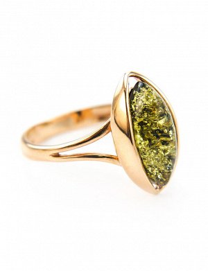 Изящное золотое кольцо 585 пробы «София» со вставкой искрящегося зеленого янтаря, 6062201168