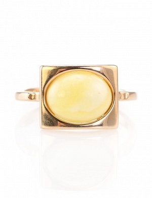 Стильное золотое кольцо со вставкой из натурального медового янтаря «Эллипс», 606206467