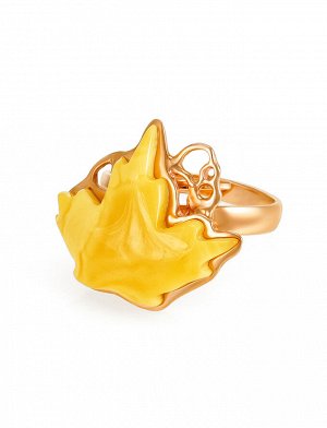 Кольцо в форме кленового листа из золота и натурального янтаря «Канада», 906201062