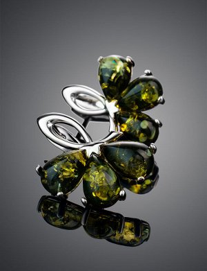 Серебряные серьги с натуральным балтийским янтарём зелёного цвета «Одуванчик», 806504469