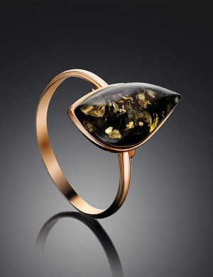 Красивое золотое кольцо с искрящимся зелёным янтарём «Лагуна», 906201107