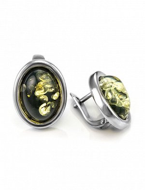 Серьги из серебра и натурального балтийского янтаря зелёного цвета «Годжи», 706508358