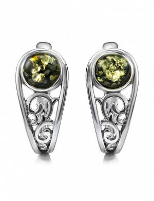 Серебряные серьги с натуральным янтарём зелёного цвета «Шахерезада», 706507032
