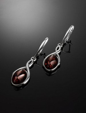 Серебряные серьги «Примавера», украшенные вишнёвым янтарём, 906507081