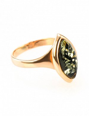 Элегантное золотое кольцо со вставкой из натурального янтаря зелёного цвета «Амарант», 606206463