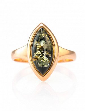 Элегантное золотое кольцо со вставкой из натурального янтаря зелёного цвета «Амарант», 606206463