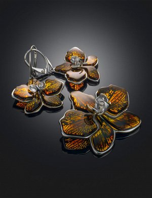 Красивый кулон «Орхидея» из серебра и натурального янтаря, 901704296