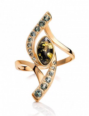 Изысканное золотое кольцо «Ренессанс» с зелёным янтарём, 906201153