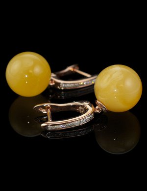 Восхитительные серьги из золота с натуральным янтарём и бриллиантами «Юпитер», 606411202