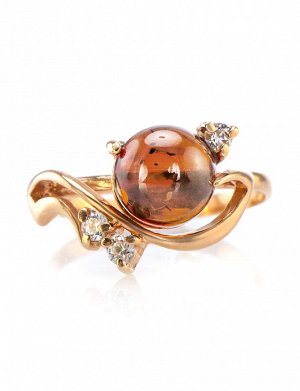Изящное нарядное кольцо из золота, украшенное натуральным янтарём и цирконами «Ноктюрн», 706206370