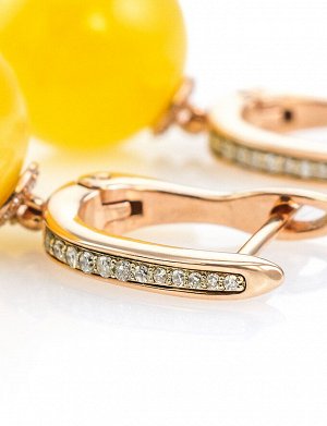 Восхитительные серьги из золота с натуральным янтарём и бриллиантами «Юпитер», 606411202