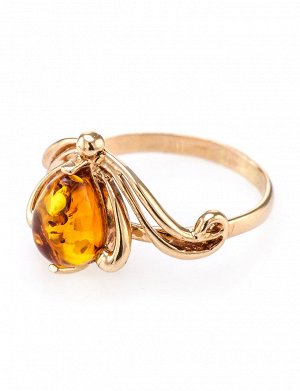 Оригинальное золотое кольцо со вставкой из натурального коньячного янтаря «Медея», 606208175