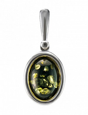 Овальная подвеска из серебра и натурального янтаря зелёного цвета «Годжи», 701708357