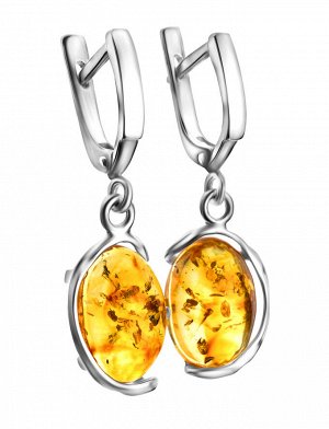 Изящные серьги из натурального янтаря яркого лимонного оттенка с искрящейся текстурой в серебре «Вивальди», 5065205197
