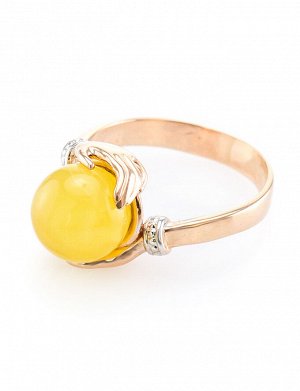 Нежное кольцо из золота 585 пробы с натуральным медовым янтарём «Объятия», 606210061