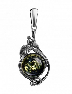 Изысканный кулон из чернённого серебра с зелёным янтарём «Сильвия», 901704573