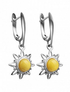 Серебряные серьги, украшенные янтарём медового цвета «Гелиос», 906504142
