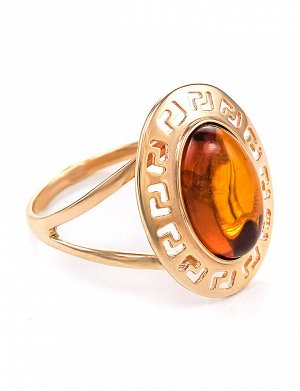 Элегантное кольцо из золота и натурального янтаря коньячного цвета «Эллада», 706207157