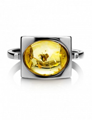 Серебряное кольцо «Эллипс» со вставкой лимонного янтаря, 506311132